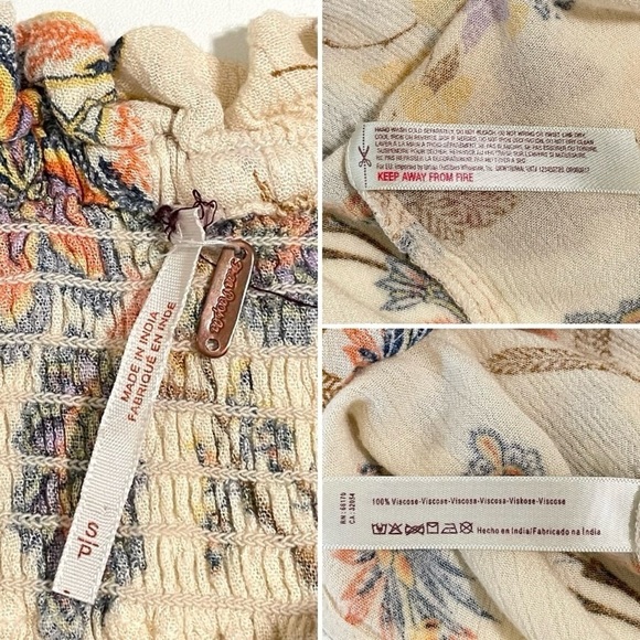 Free People Isla Floral Tie Strap Smocked Bodice Midi Dress Sweet Cream Small - Picture 16 of 16